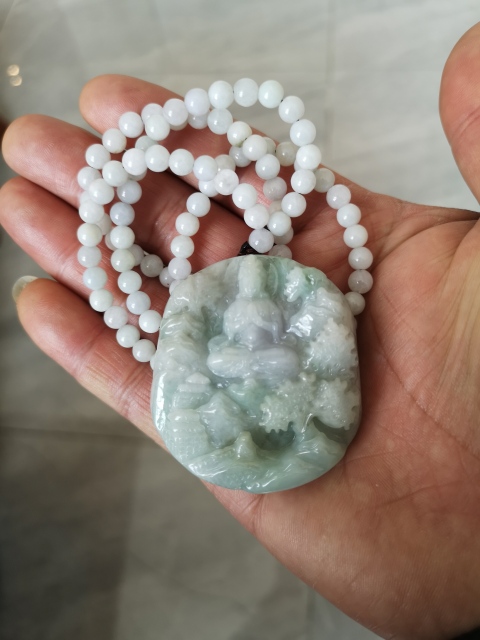 古玩玉器翡翠觀音牌拍賣，當前價格1100元