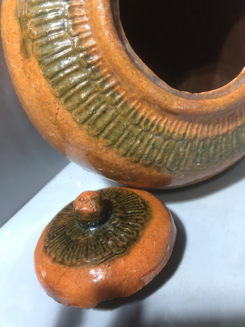 古玩陶瓷明末黃釉蓋罐拍賣，當前價格2999元