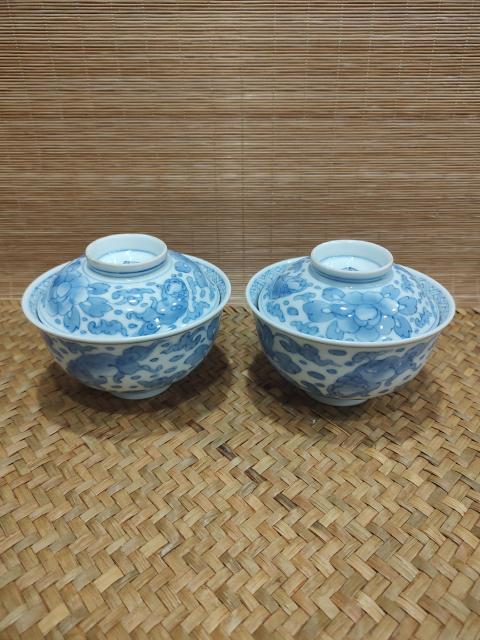 古玩陶瓷青花瑞獸蓋碗 一對拍賣，當前價格1999元