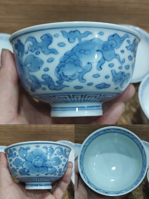 古玩陶瓷青花瑞獸蓋碗 一對拍賣，當前價格1999元