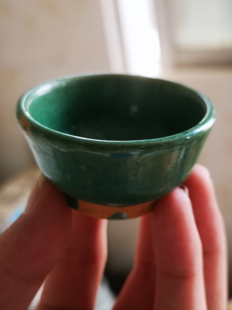 古玩陶瓷精品.清末民初孔雀綠釉杯拍賣，當前價格380元