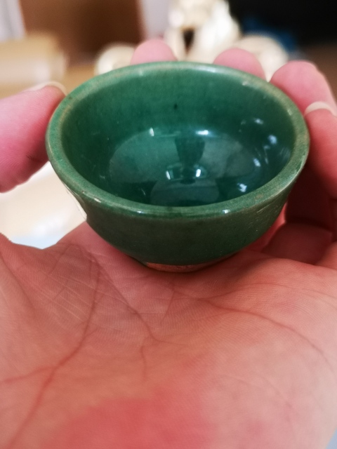 古玩陶瓷精品.清末民初孔雀綠釉杯拍賣，當前價格380元