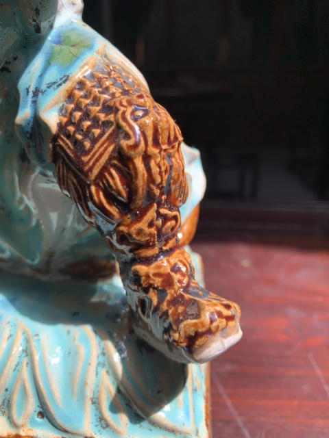 古玩陶瓷清晚期三彩財神趙公明塑像拍賣，當(dāng)前價格59500元