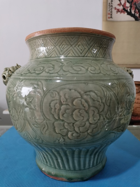 古玩陶瓷明代 龍泉竹口窯青瓷刻花獸耳尊拍賣,當前價格92600元
