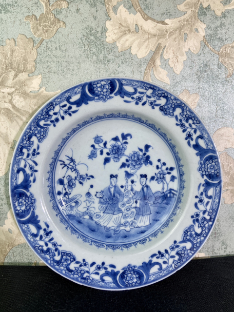 古玩陶瓷清雍正青花花卉人物故事圖盤拍賣，當前價格1666元