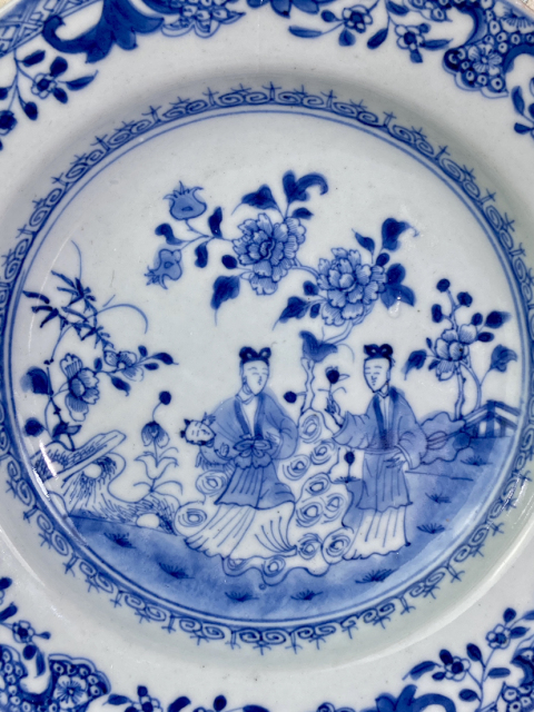 古玩陶瓷清雍正青花花卉人物故事圖盤拍賣，當前價格1666元