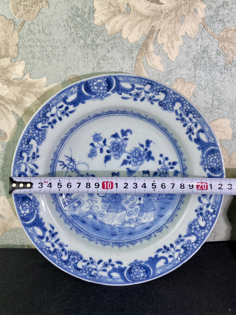 古玩陶瓷清雍正青花花卉人物故事圖盤拍賣，當前價格1666元