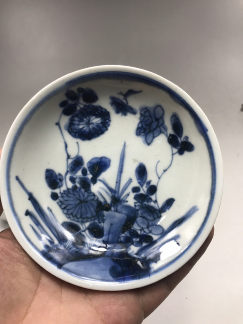 古玩陶瓷清康熙青花花蕾紋茶杯茶拖一套拍賣，當前價格1999元