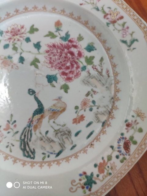 古玩陶瓷粉彩描金雙鳳牡丹花卉紋八方盤拍賣，當前價格1999元