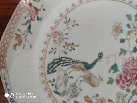 古玩陶瓷粉彩描金雙鳳牡丹花卉紋八方盤拍賣，當前價格1999元