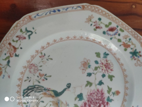 古玩陶瓷粉彩描金雙鳳牡丹花卉紋八方盤拍賣，當前價格1999元