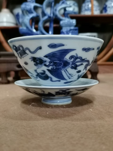 古玩陶瓷19紀末~20紀初 青花吉祥鳳紋蓋碗拍賣,當前價格56元