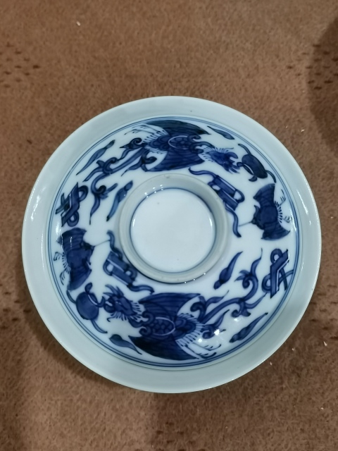 古玩陶瓷19紀末~20紀初 青花吉祥鳳紋蓋碗拍賣,當前價格56元
