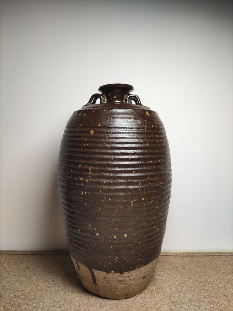 古玩陶瓷磁州窯系醬釉弦紋雙系梅瓶拍賣，當(dāng)前價格2999元