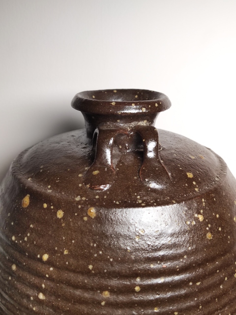 古玩陶瓷磁州窯系醬釉弦紋雙系梅瓶拍賣，當(dāng)前價格2999元