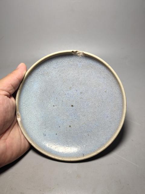 古玩陶瓷金元時期鈞窯天藍雪花釉盤(五大名窯)拍賣,當前價格12000元
