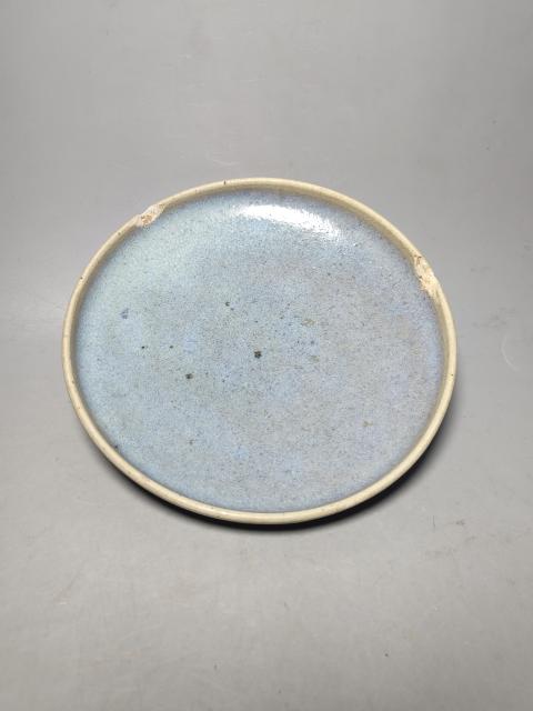 古玩陶瓷金元時期鈞窯天藍雪花釉盤(五大名窯)拍賣,當前價格12000元
