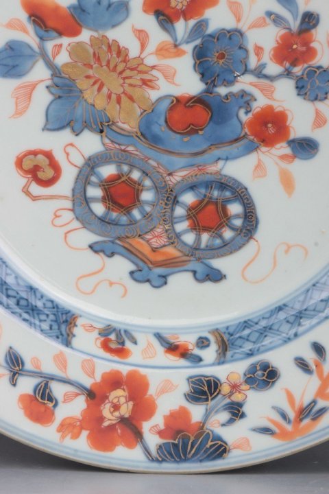 古玩陶瓷【4172】清康熙  青花礬紅描金花卉紋盤拍賣，當前價格999元