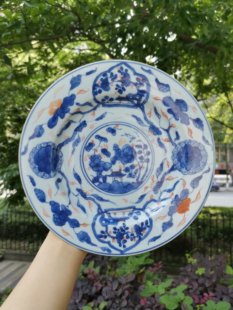 古玩陶瓷【4110】清康熙 青花礬紅描金花卉紋盤拍賣,當前價格1800元