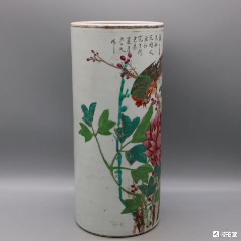 古玩陶瓷民國(guó)淺降彩花鳥(niǎo)紋帽筒拍賣(mài),當(dāng)前價(jià)格1888元