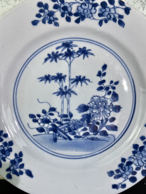 古玩陶瓷清雍正乾隆時期竹石牡丹紋青花盤拍賣,當前價格1999元