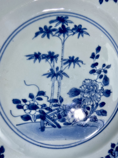 古玩陶瓷清雍正乾隆時期竹石牡丹紋青花盤拍賣,當前價格1999元
