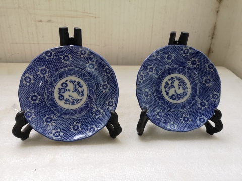 古玩陶瓷民國花卉青花盤拍賣，當前價格260元