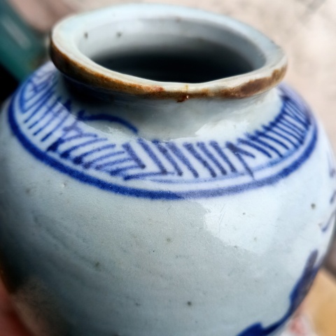 古玩陶瓷清中期青花山水紋罐拍賣,當前價格288元