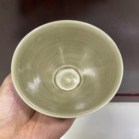 古玩陶瓷宋代,耀州窯,青瓷斗笠盞拍賣,當前價格6666元