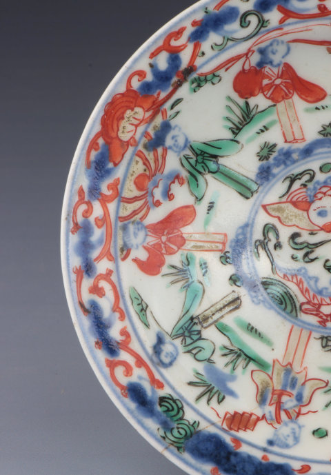 古玩陶瓷【*2228】明萬歷  青花五彩八仙賀壽盤拍賣，當前價格2980元