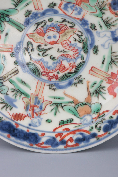 古玩陶瓷【*2228】明萬歷  青花五彩八仙賀壽盤拍賣，當前價格2980元