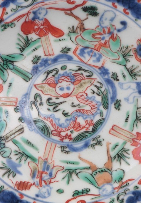 古玩陶瓷【*2228】明萬歷  青花五彩八仙賀壽盤拍賣，當前價格2980元