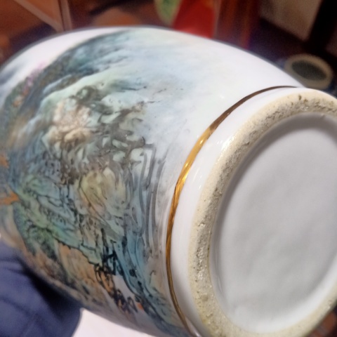 古玩陶瓷粉彩描金青綠山水紋撇口瓶拍賣,當前價格2999元