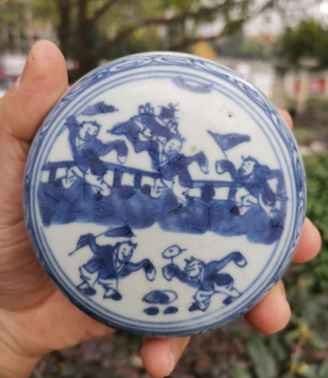 古玩陶瓷【*3464】明晚期 青花五子奪魁蓋盒拍賣,當前價格11000元
