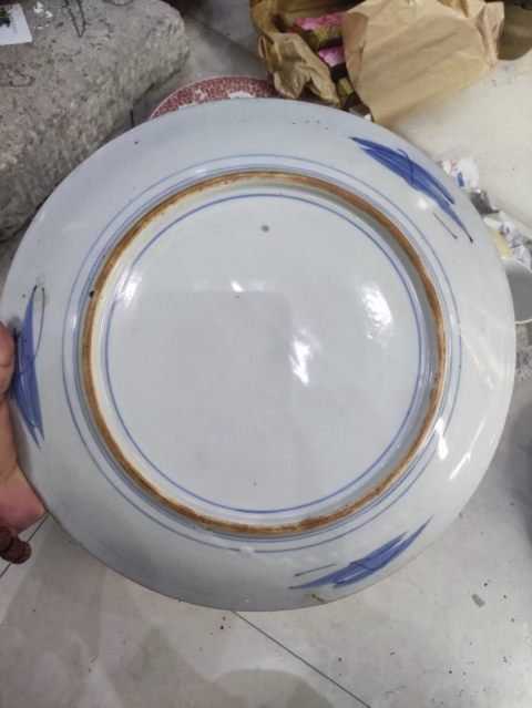 古玩陶瓷青花加彩花卉紋超大盤拍賣,當前價格1280元