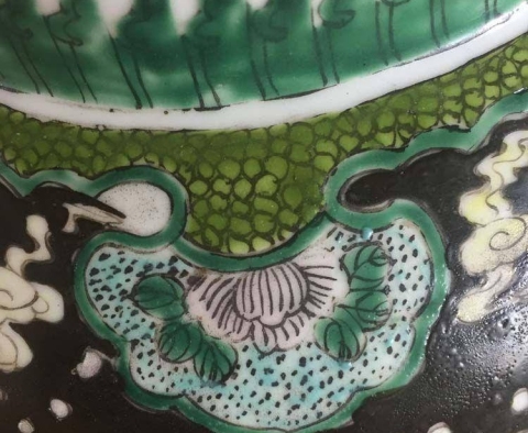 古玩陶瓷五彩海獸紋罐拍賣,當前價格12000元