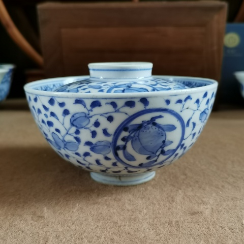 古玩陶瓷【三才茶盞】晚清民國青花蓋碗拍賣，當前價格1999元