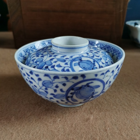 古玩陶瓷【三才茶盞】晚清民國青花蓋碗拍賣，當前價格1999元