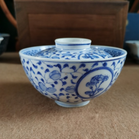 古玩陶瓷【三才茶盞】晚清民國青花蓋碗拍賣，當前價格1999元