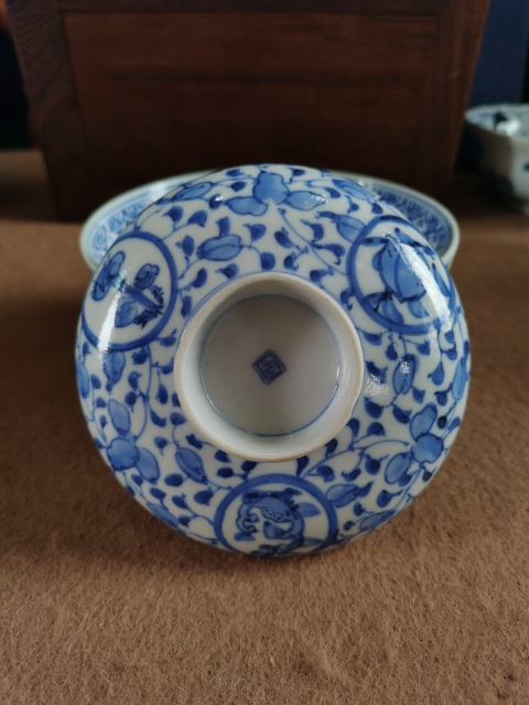 古玩陶瓷【三才茶盞】晚清民國青花蓋碗拍賣，當前價格1999元