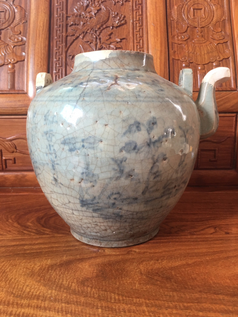 古玩陶瓷青花花卉詩文壺拍賣，當前價格2888元