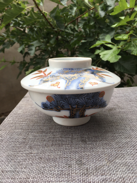 古玩陶瓷清末民初《松鶴》青花礬紅描金蓋碗拍賣,當前價格299元