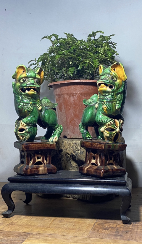 古玩陶瓷三彩獅子擺件一對拍賣,當前價格3000元