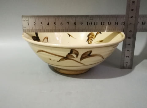 古玩陶瓷明代磁州窯白底黑花碗拍賣，當前價格999元