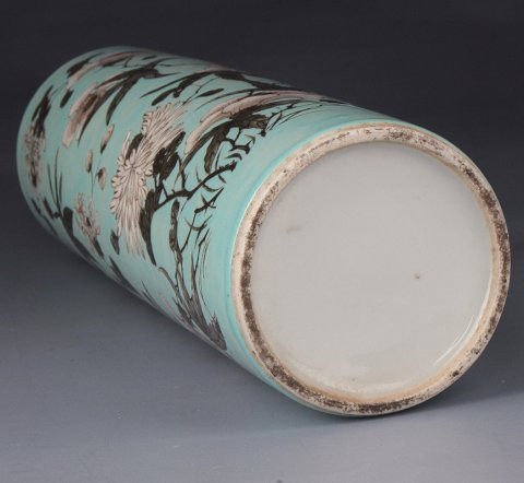 古玩陶瓷【*2646】清晚期  松石綠地墨彩花卉紋花插拍賣(mài)，當(dāng)前價(jià)格4800元