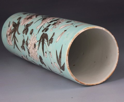 古玩陶瓷【*2646】清晚期  松石綠地墨彩花卉紋花插拍賣(mài)，當(dāng)前價(jià)格4800元