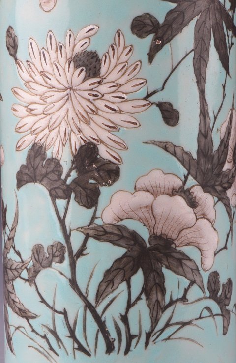 古玩陶瓷【*2646】清晚期  松石綠地墨彩花卉紋花插拍賣(mài)，當(dāng)前價(jià)格4800元