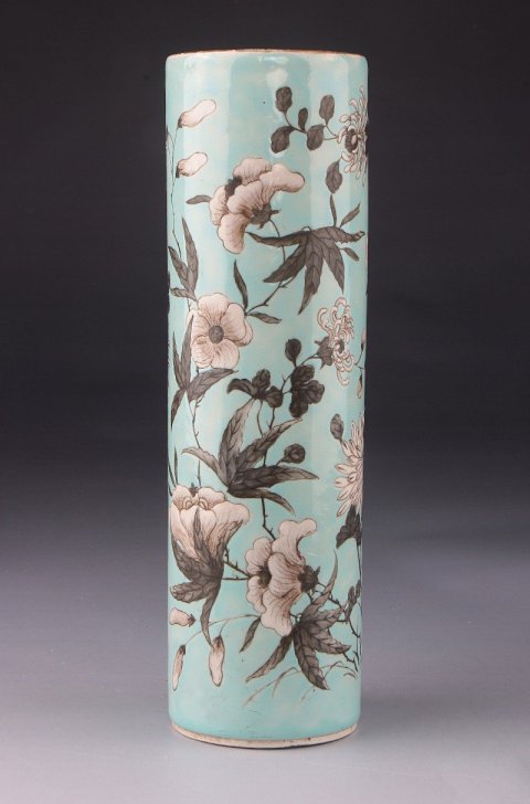 古玩陶瓷【*2646】清晚期  松石綠地墨彩花卉紋花插拍賣(mài)，當(dāng)前價(jià)格4800元