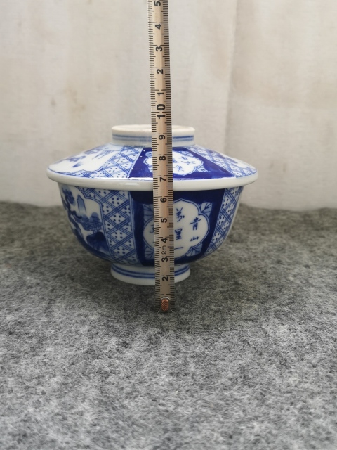古玩陶瓷山水詩紋青花蓋碗拍賣，當前價格398元