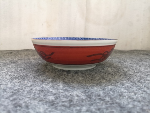 古玩陶瓷內青花花卉紋外紅釉碗拍賣,當前價格100元